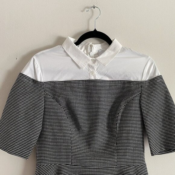 Pearl By Lela Rose Women 8 Black Checked Short Sleeve Poplin Combo Top NWT - Picture 3 of 13